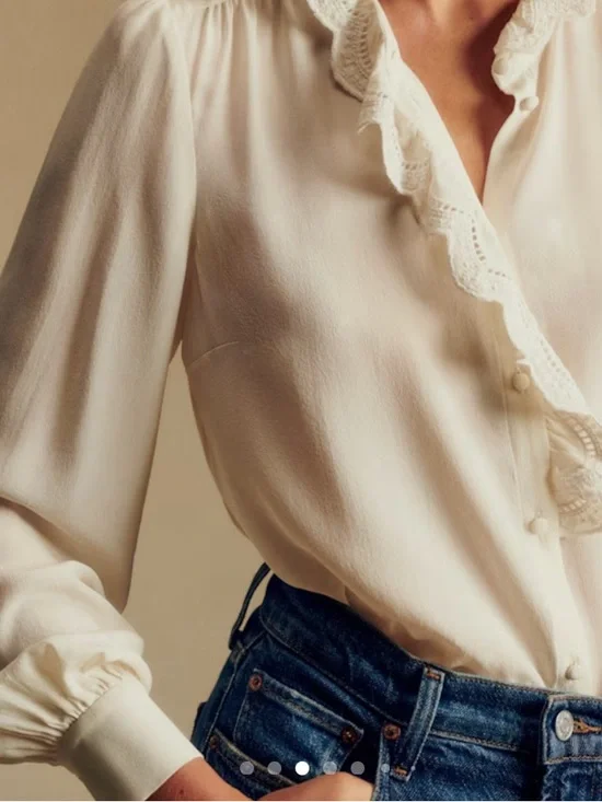 Sezane Chemise Chlo Silk Blouse NWT In Ecru Soft White - Picture 13 of 14